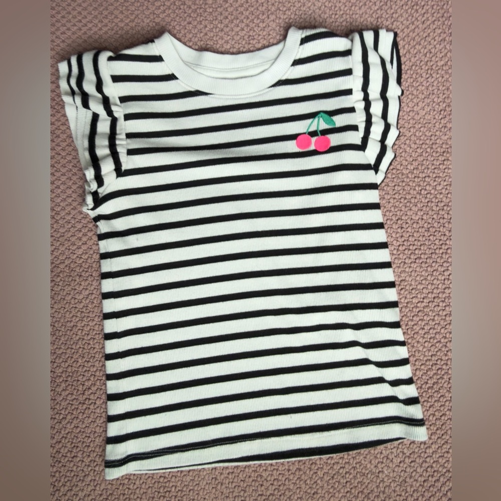 Cat & Jack Black and White Striped Tee with Cherry Design